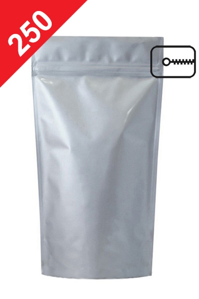 Sáčky na kávu se ZIPem, 250g, lesklá stříbrná barva, 160x270x80