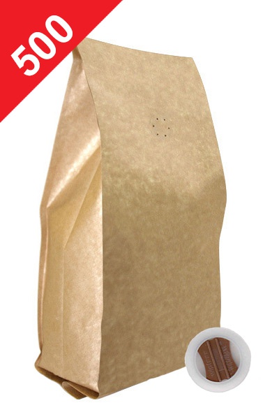 Sáčky na kávu s ventilem Stabilo, 500g, přírodní hnědá barva, 120x300x80