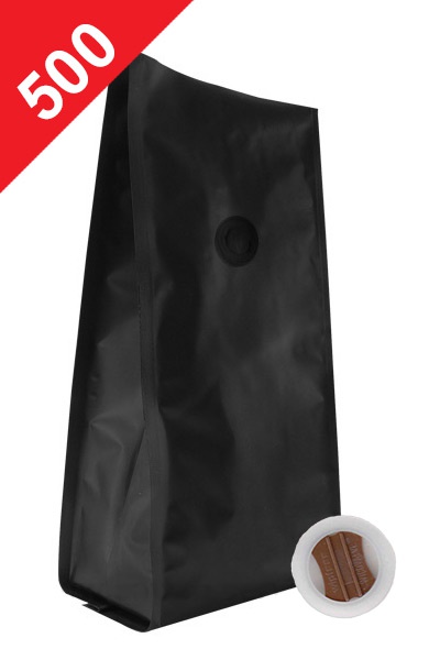 Sáčky na kávu s ventilem Stabilo, 500g, matná černá barva, 120x300x80