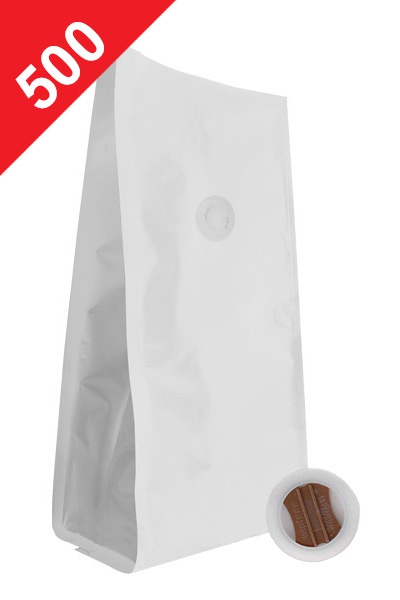 Sáčky na kávu s ventilem Stabilo, 500g, matná bílá barva, 120x300x80