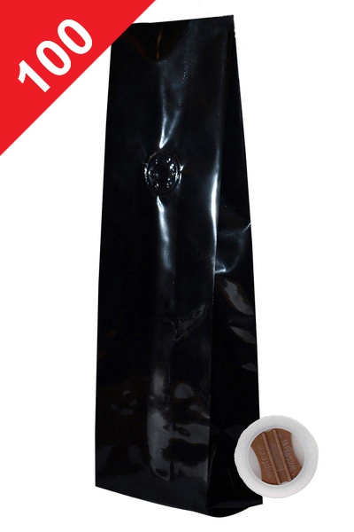 Sáčky na kávu s ventilem Klasik, 100g, lesklá černá barva, 80x210x35