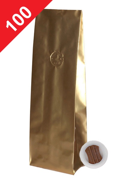 Sáčky na kávu s ventilem Klasik, 100g, lesklá zlatá barva, 80x210x35
