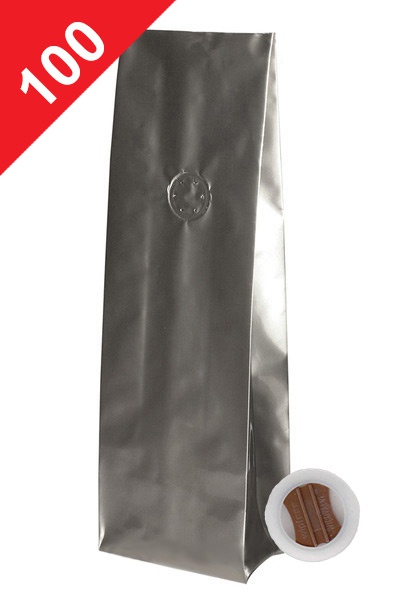 Sáčky na kávu s ventilem Klasik, 100g, lesklá stříbrná barva, 80x210x35