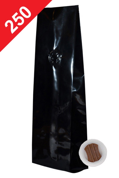 Sáčky na kávu s ventilem Klasik, 250g, lesklá černá barva, 80x280x45