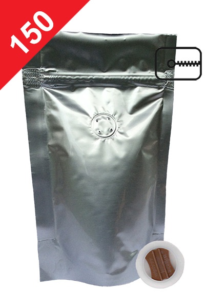Sáčky na kávu se ZIPem a ventilem, 150g, lesklá stříbrná, 130x225x70