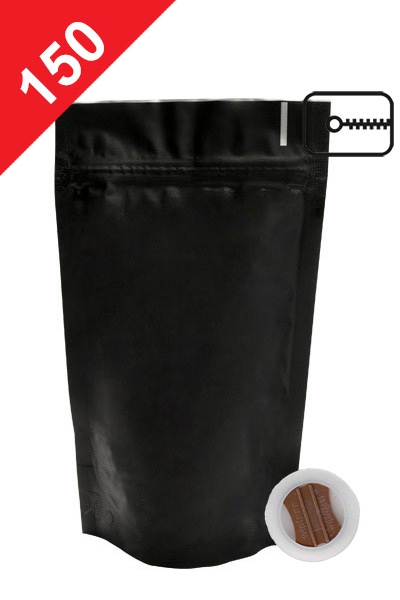 DOPRODEJ - Sáčky na kávu se ZIPem a ventilem, 150g, matná černá, 130x225x70