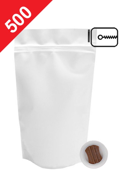 DOPRODEJ - Sáčky na kávu se ZIPem a ventilem, 500g, matná bílá, 180x290x90