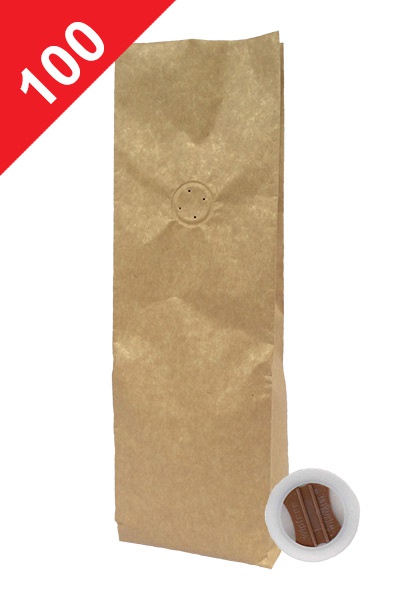 Sáčky na kávu s ventilem Klasik, 100g, přírodní hnědá barva, 80x210x35