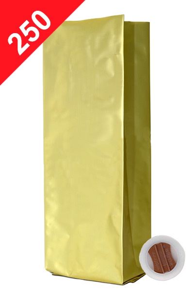 Sáčky na kávu s ventilem Klasik, 250g, matná zlatá barva, 80x250x64