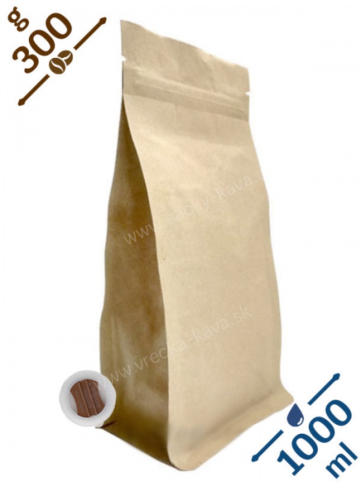 Sáčky na kávu s plochým dnem ZIPem a ventilem, 300g, papír, 12x24x8