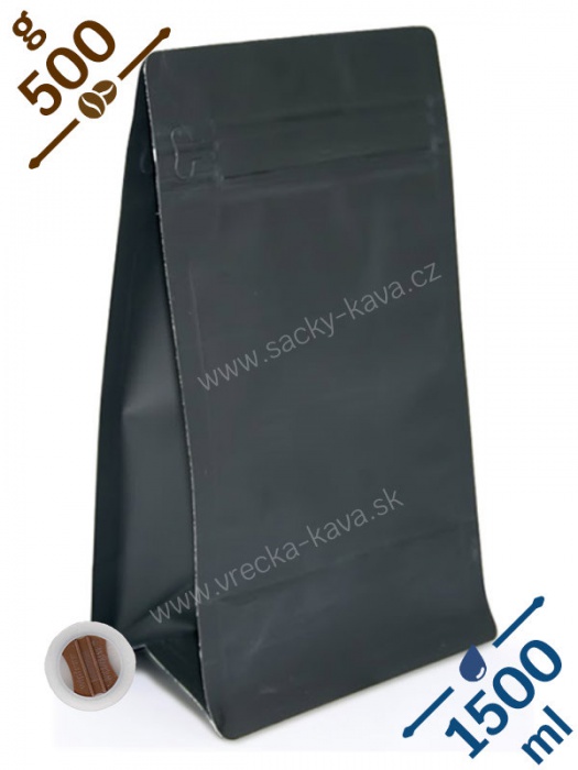 Sáčky na kávu s plochým dnem ZIPem a ventilem, 500g, černé, 13x25x9