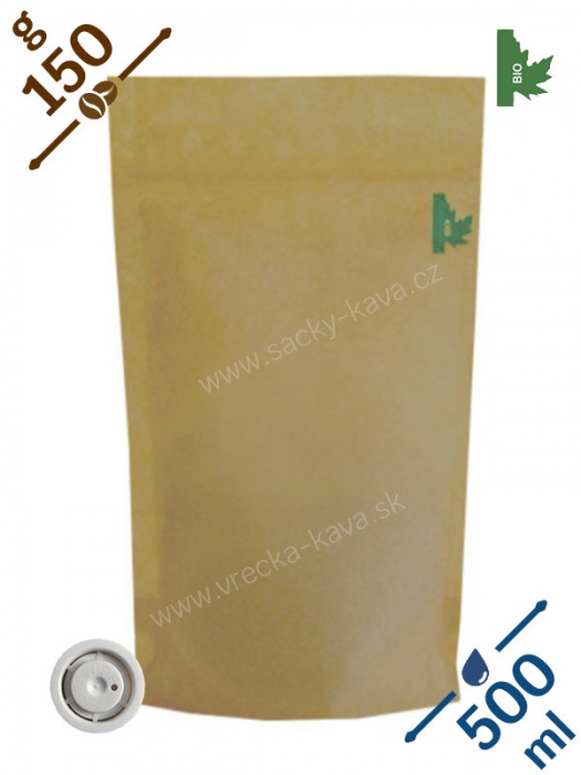 BIO + MET sáčky na kávu s ventilem a ZIPem, 150g, papír, 13x22x7