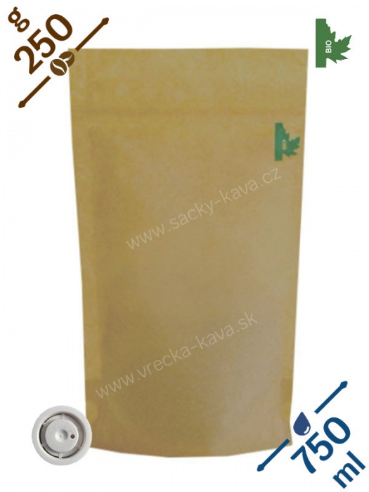 BIO + MET sáčky na kávu s ventilem a ZIPem, 250g, papír, 16x27x8