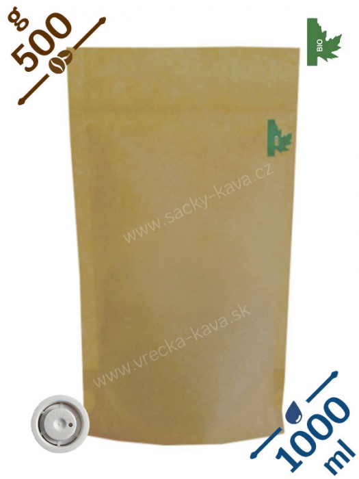 BIO + MET sáčky na kávu s ventilem a ZIPem, 500g, papír, 18x29x9