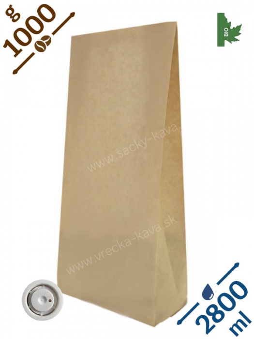 BIO + MET sáčky na kávu s ventilem, 1kg, papír, 13x36x7