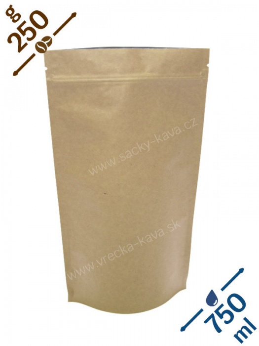 Sáčky na kávu se ZIPem, 250g, přírodní hnědá barva, 140x240x80