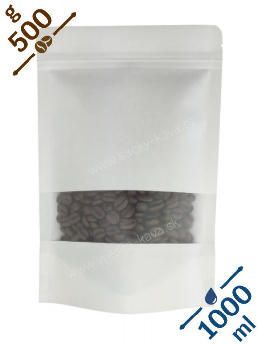 Sáčky na potraviny se ZIPem a oknem, 1000ml, bílý papír, 18x26x8