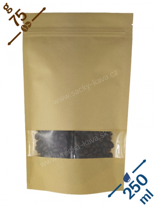 Sáčky na potraviny se ZIPem a oknem, 250ml, přírodní papír, 12x20x8