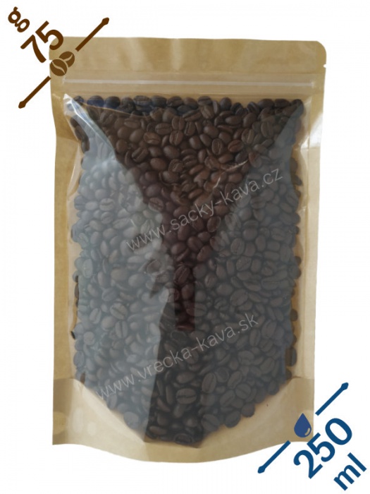 Sáčky na potraviny se ZIPem a plným oknem, 250ml, přírodní papír, 12x20x8
