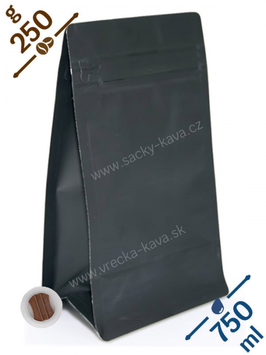 Sáčky na kávu s plochým dnem ZIPem a ventilem, 250g, černé, 13x20x8