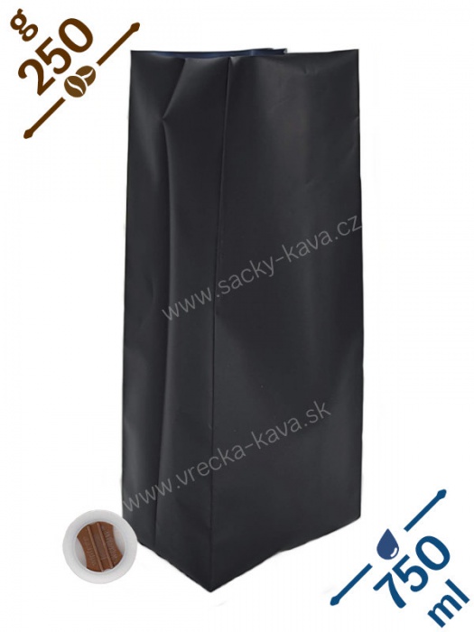 Sáčky na kávu Klasik s ventilem, 250g, černé (plast), 8x25x6