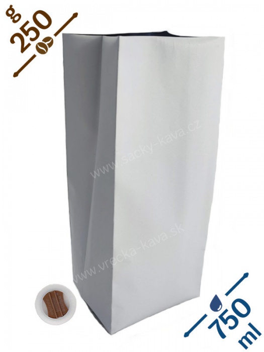 Sáčky na kávu Klasik s ventilem, 250g, bílé (plast), 8x25x6